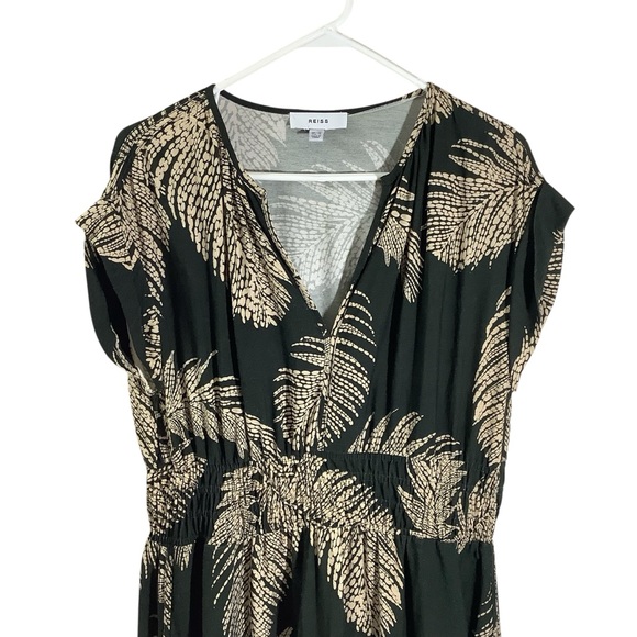 Reiss Leaf Print Colby Ruched Waisted Midi Dress - Picture 2 of 13